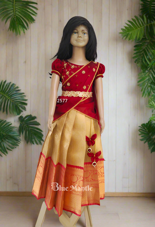 2577 Pre Order: "Urvashi" Redish Maroon & gold Dhavani -January 7