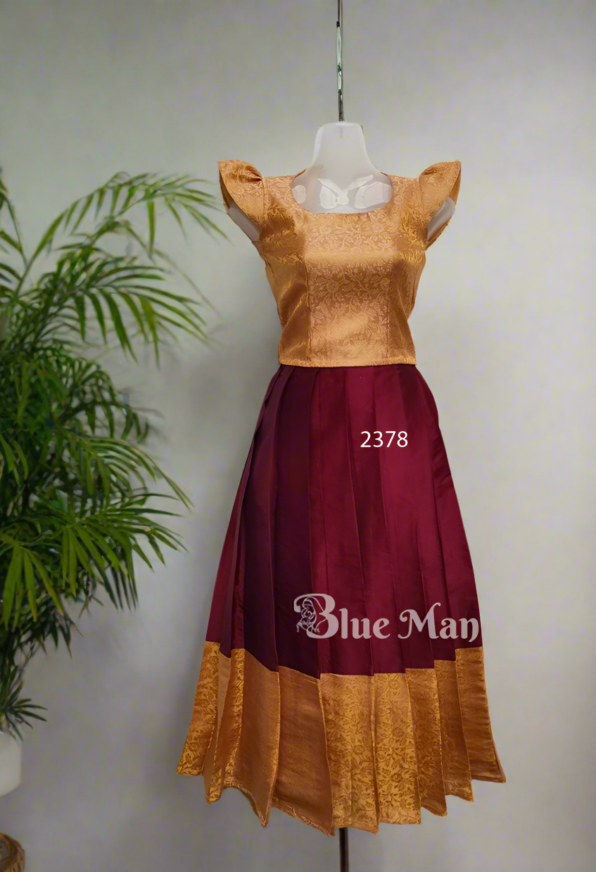 2378 Ready to Dispatch: Gold &maroon skirt& blouse