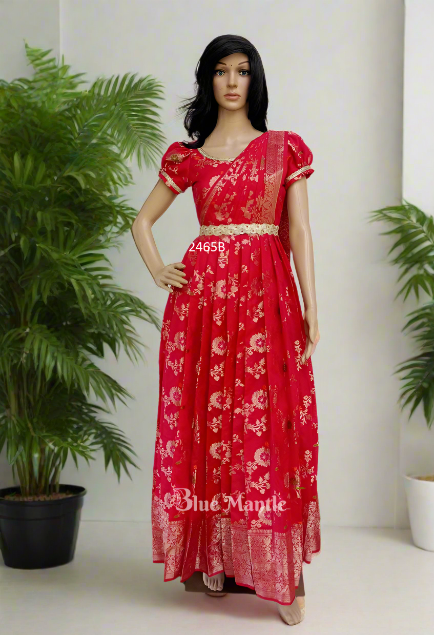 2465B Pre Order: Hot pink Gown with Dupatta- Dispatch on 10-15 DAYS