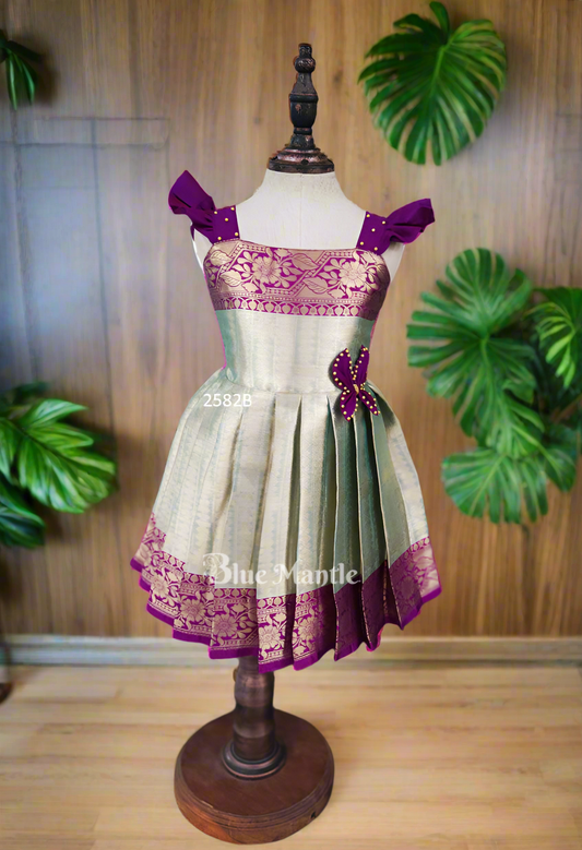 2582B Ready to Dispatch: "ROJA" AquaGreen & Purple Frock