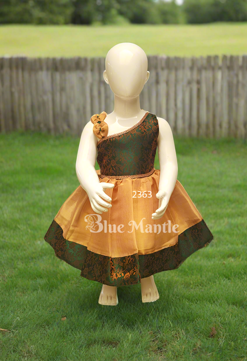 2363 Ready to Dispatch: Green& Light peach Baby Frock