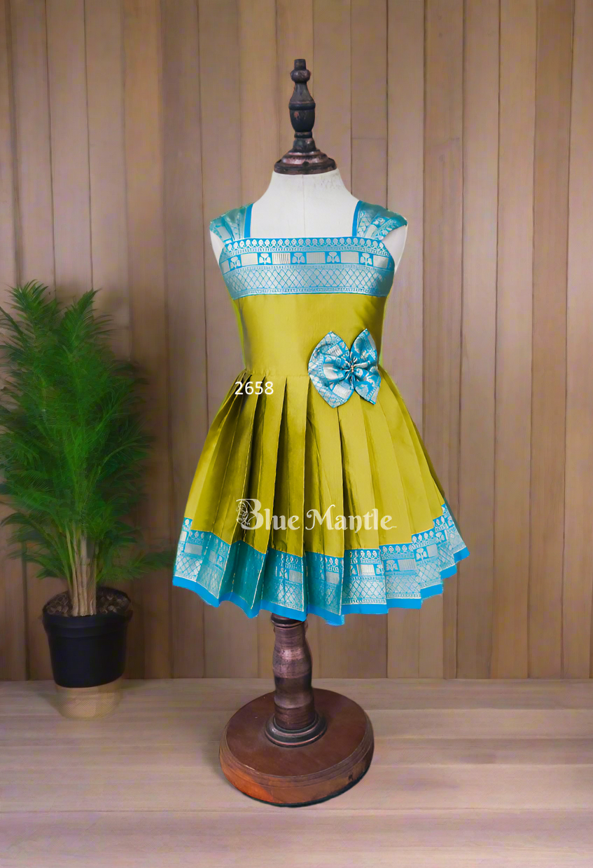 2658 Ready to Dispatch: "Olive Green & Peacock Blue Frock