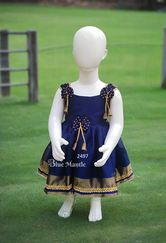 2497 Ready To Dispatch: "Navy Blue" Blooming Baby Frock