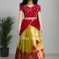 2361"CHENTHAMRA"Ready To Dispatch: Red with Olive green Skirt & Blouse with Dupatta