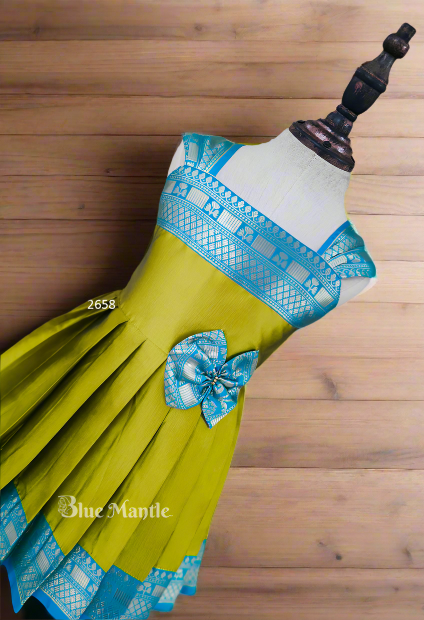 2658 Ready to Dispatch: "Olive Green & Peacock Blue Frock