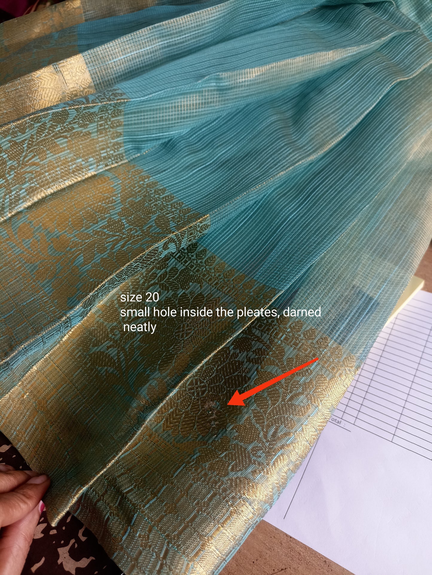 2040D - Aqua Gold Dhavani- "Small damage, Big discount"