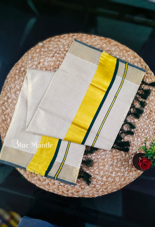 Set Saree Golden tissue with Green Border