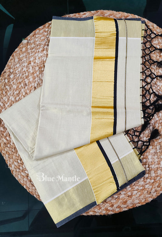 Set Saree Golden tissue with Black Border