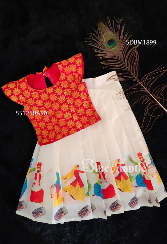 SDBM1899 Ready to Dispatch: Off-White Mural Skirt & Red Top