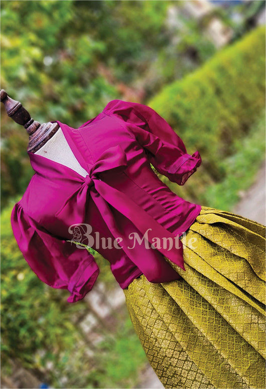SDBM1064 Ready to Dispatch: Magenta and Olive Green Full skirt and Blouse
